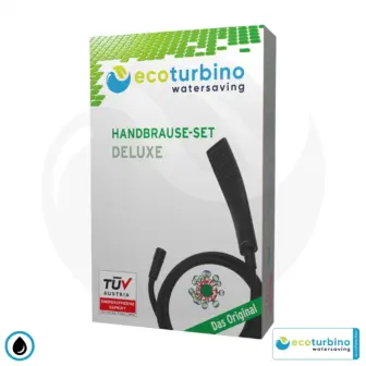 Duschbrause DELUXE SET Schwarz 10 Legio | ET10L Wasserspar Adapter + Brauseschlauch + DESIGN Duschkopf | ecoturbino®