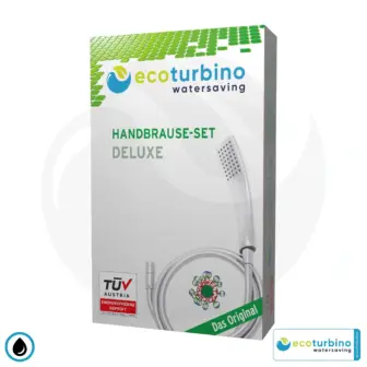 ecoturbino® Duschbrause DELUXE SET Silber 10 Legio | ET10L Wasserspar Adapter + Brauseschlauch + DESIGN Duschkopf