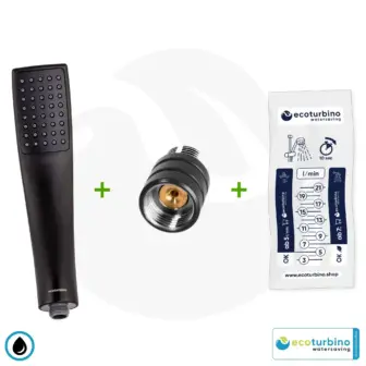 Handdusche UPGRADE DELUXE SET 10 Legio, schwarz | ET10L Wasserspar Adapter + Design Duschkopf - Handbrause | ecoturbino®
