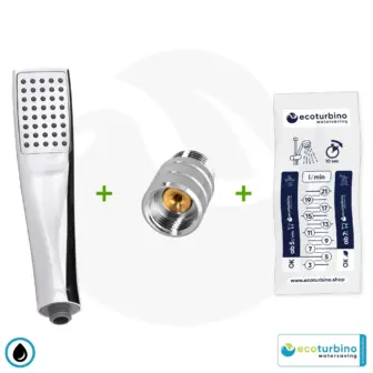 Handdusche UPGRADE DELUXE SET 10 Legio, silber | ET10L Wasserspar Adapter + Design Duschkopf - Handbrause | ecoturbino®