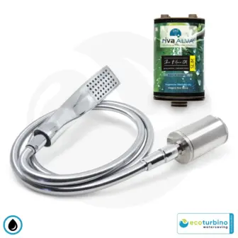 Wasserfilter Schadstoffe ecoturbino body plus Set | Handbrause, Duschschlauch, Wassersparadapter, Filtersystem | Dusche Wasserspar System | 1/2" Gewindeanschlüsse