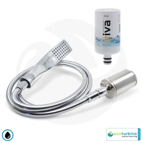 Legionellen Wasserfilter ecoturbino clinic plus Set | Handbrause, Duschschlauch, Wassersparadapter, Filtersystem | Dusche Wasserspar System | 1/2" Gewindeanschlüsse