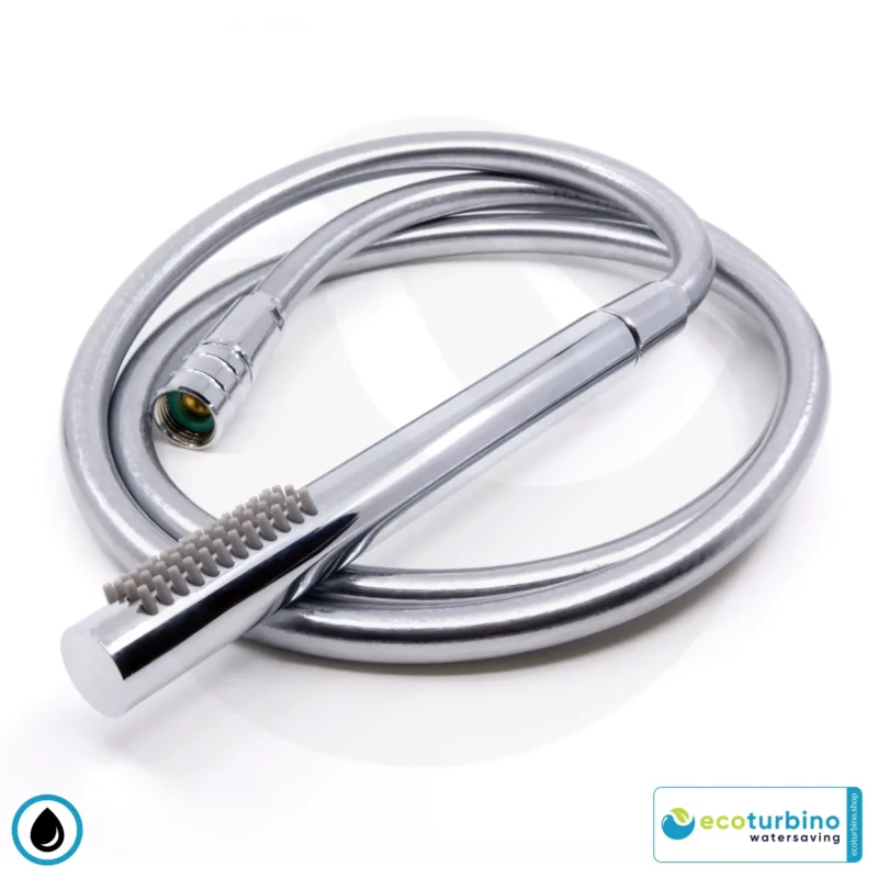 Duschbrause DELUXE S SET Silber | Wasserspar Adapter + Brauseschlauch + DESIGN Stabdusche | ecoturbino®